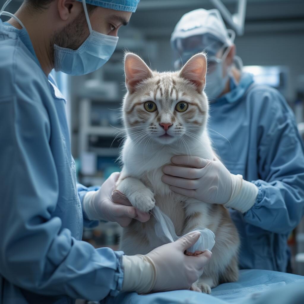 Bác sĩ thú y đang triệt sản mèo