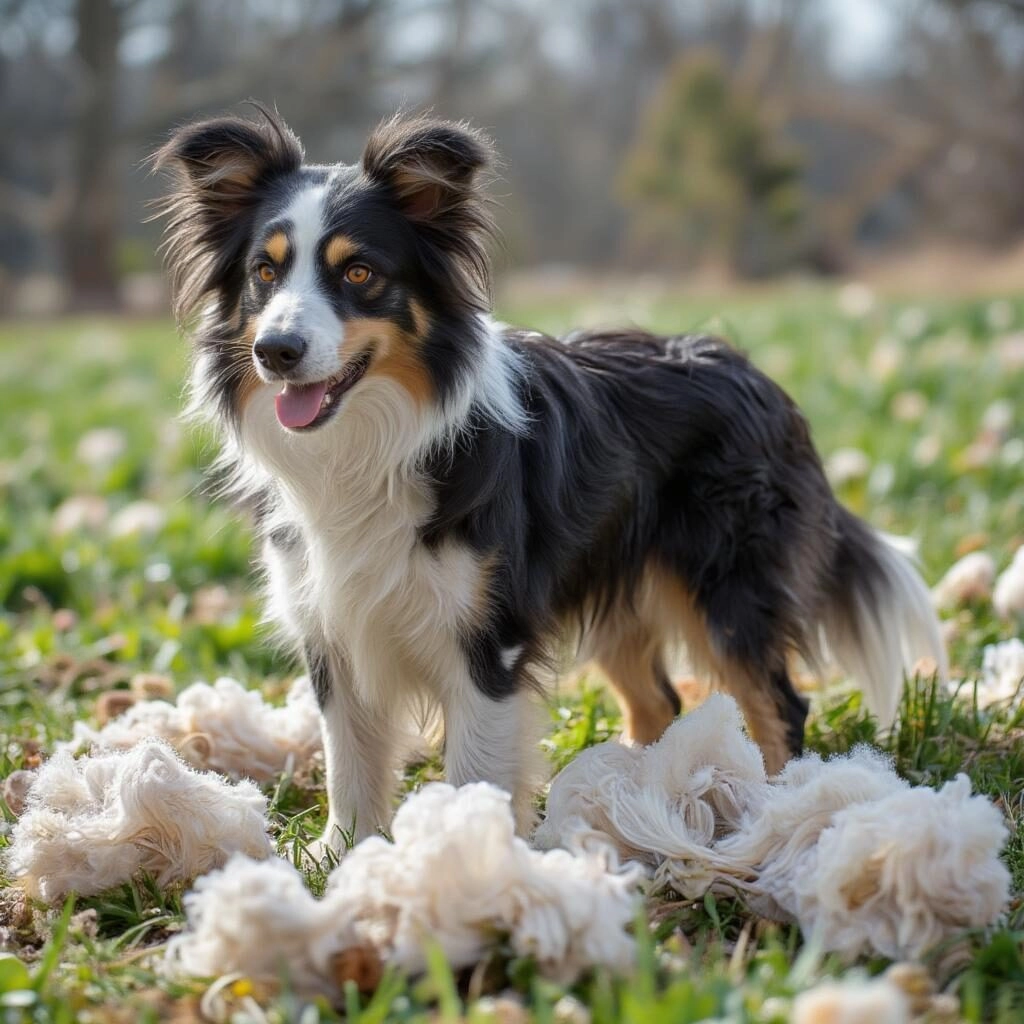 Chó Border Collie rụng lông mùa xuân