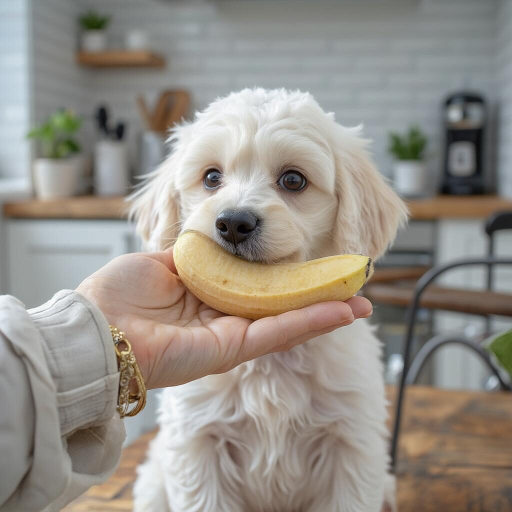 Chó Poodle ăn chuối