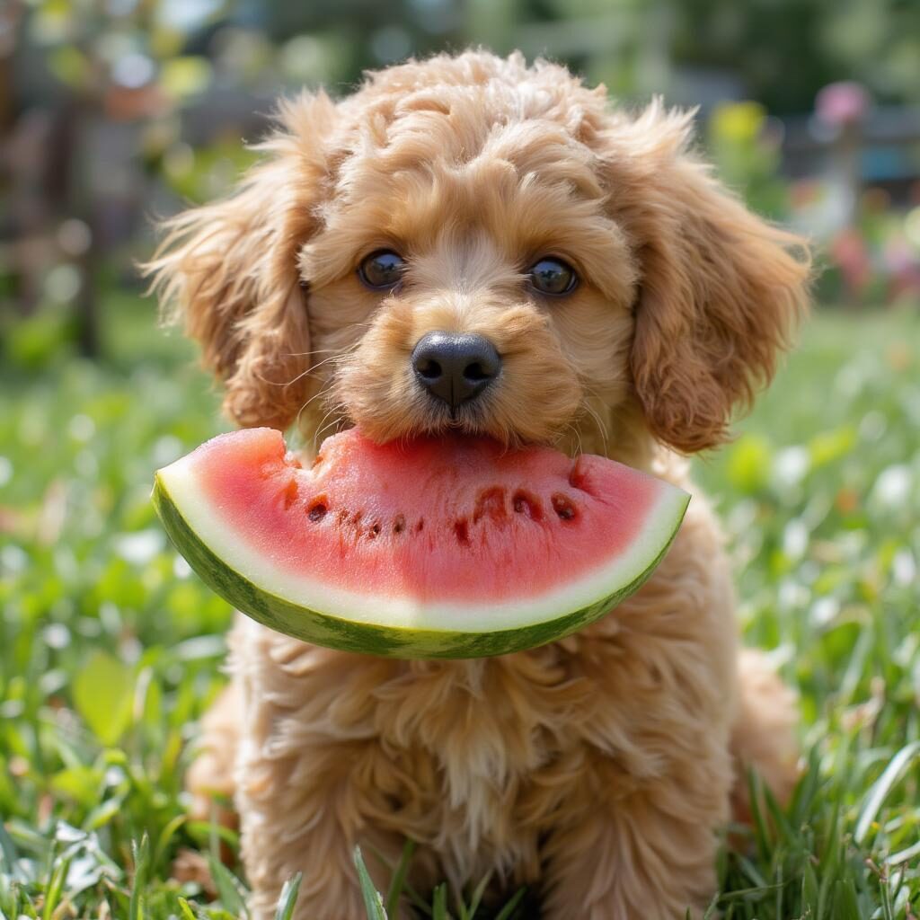 Chó Poodle ăn dưa hấu