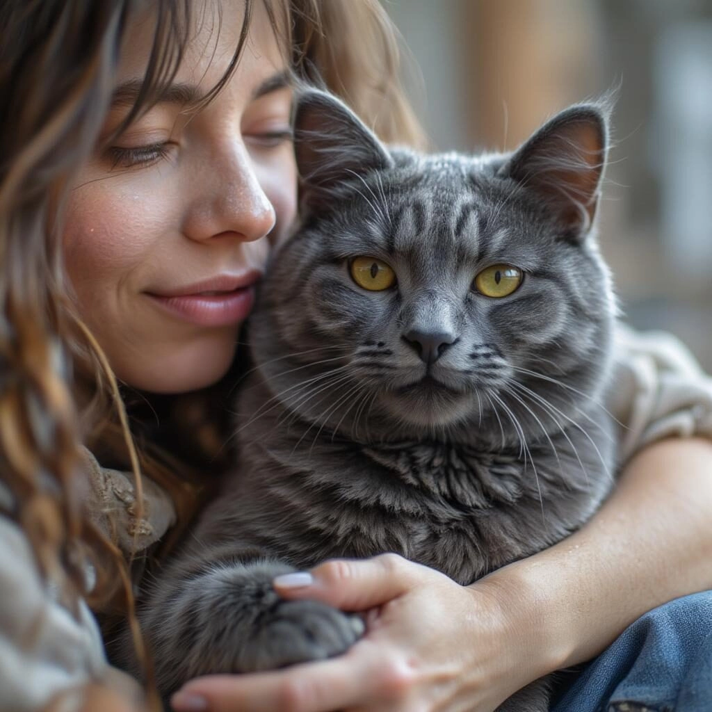 Mèo Chartreux tình cảm với chủ