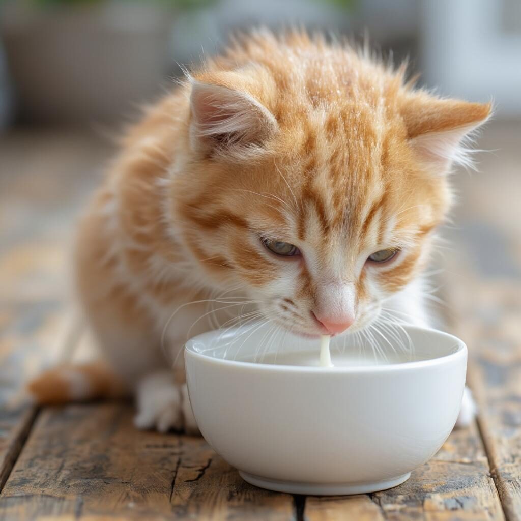 Mèo con uống sữa